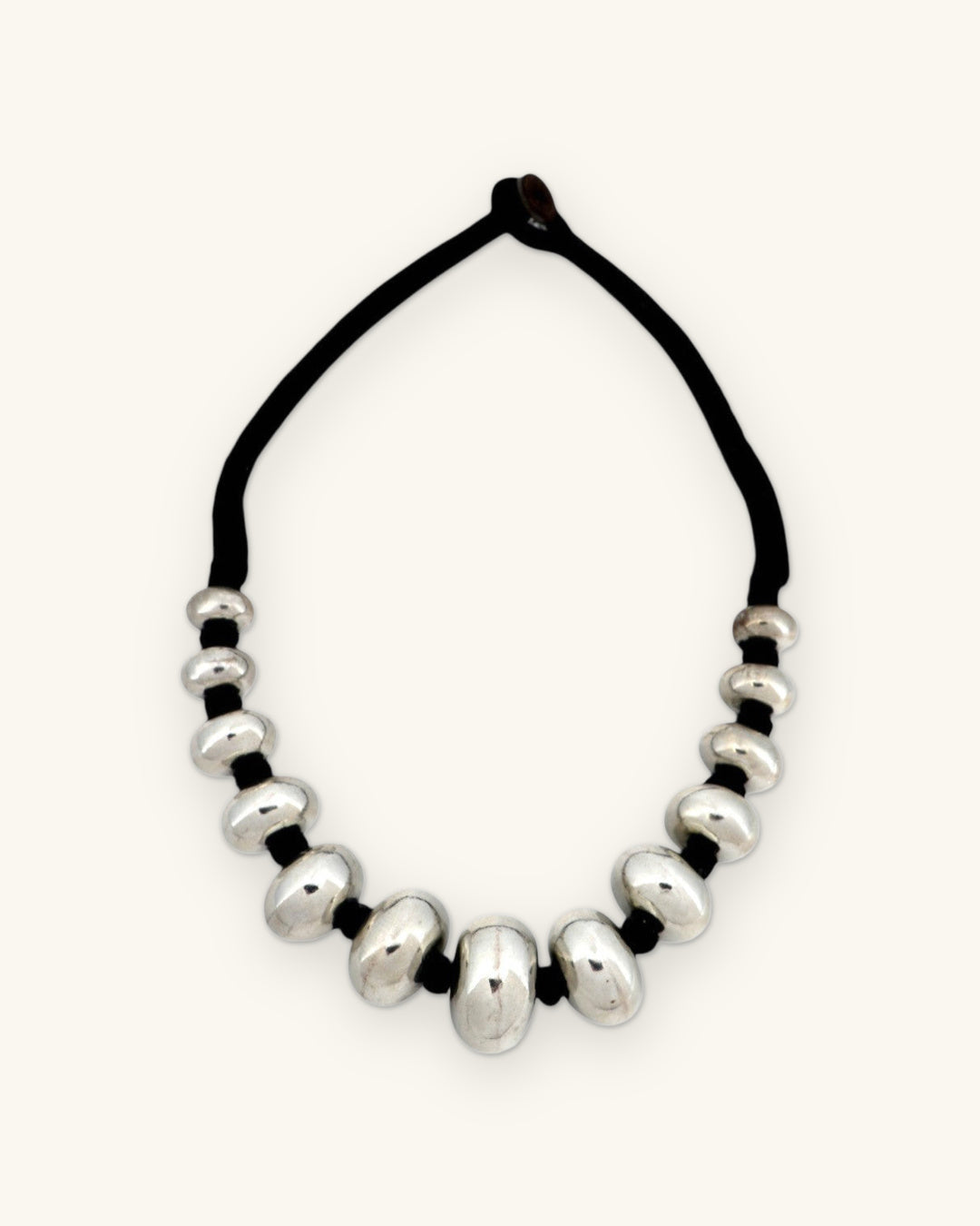Graduated Silver Rondelle Necklace on Black Cord | Zavaire