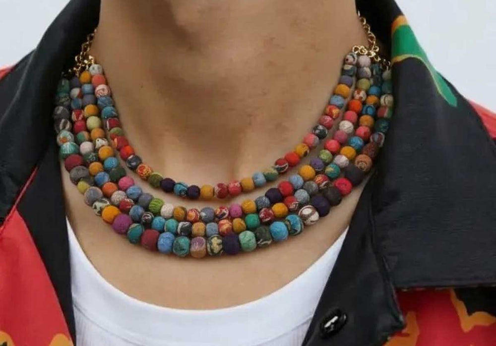 Handmade Textile Wrapped Beads Neckalce