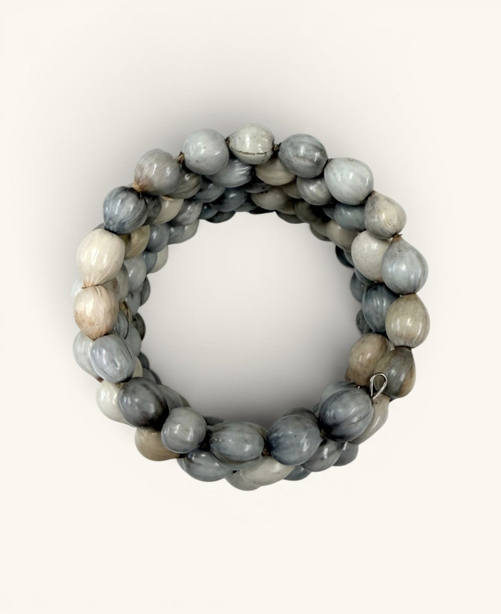 Six-Coil Job's Tears Cuff in Gray and Cream