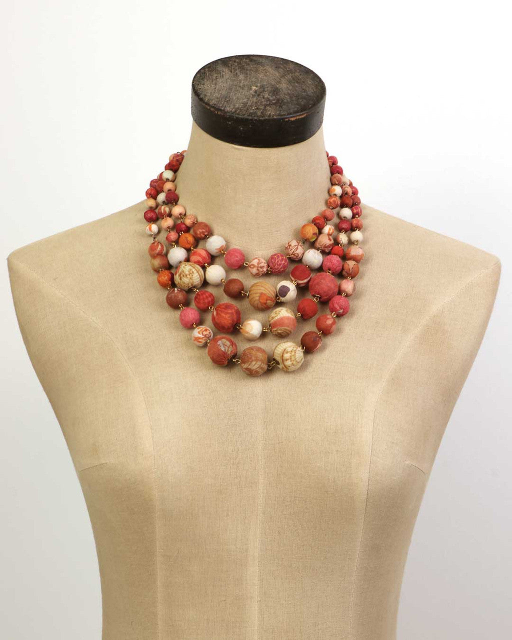 Layered Kantha Necklace, Warm Sunset