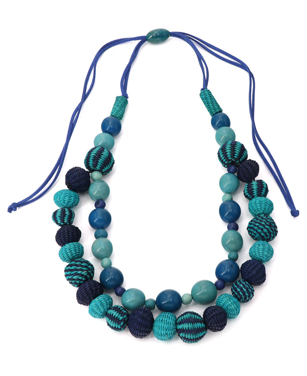 Double-Strand Woven Bead Necklace, Sea Blues
