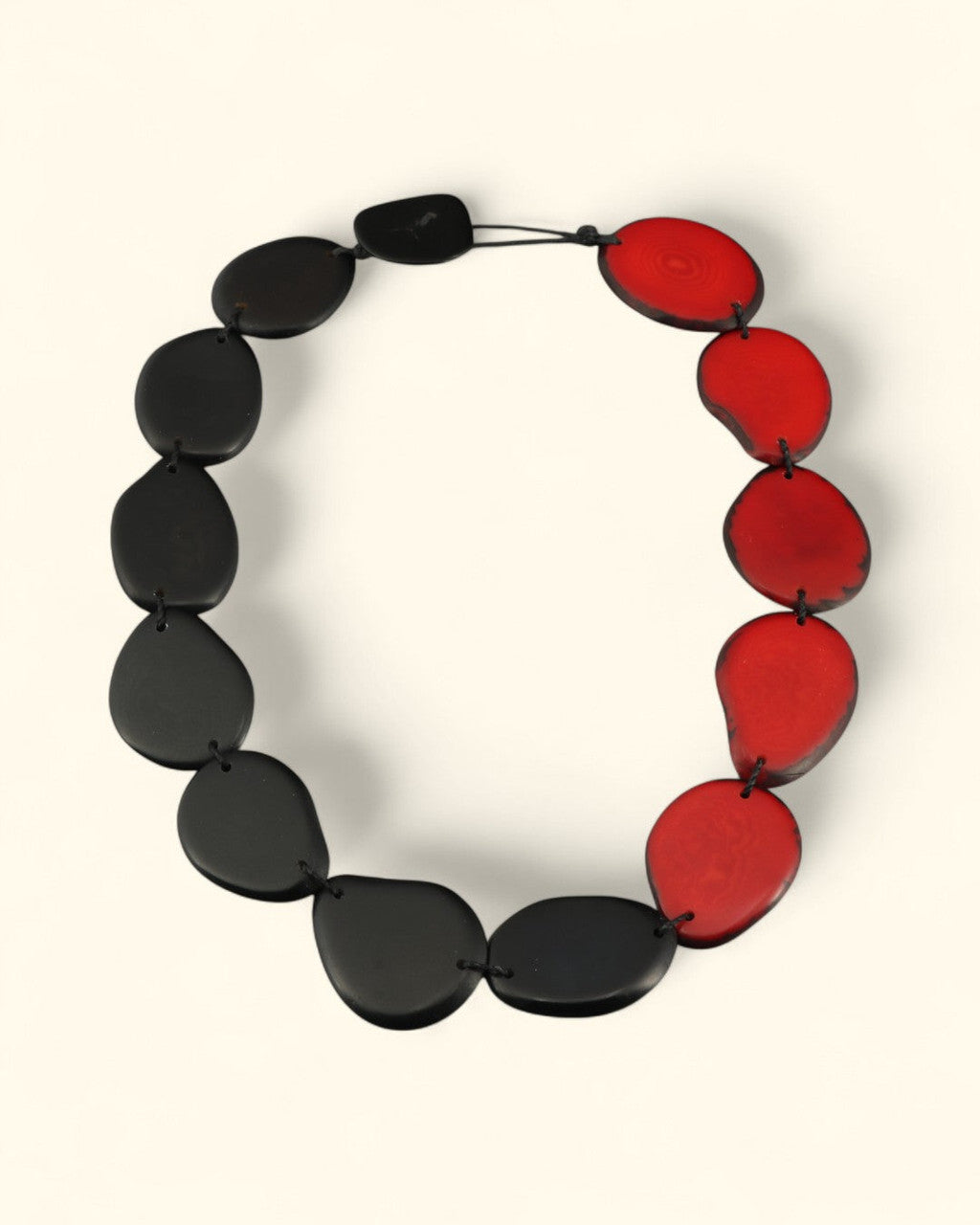 Color-Block Tagua Chip Necklace, Black and Red