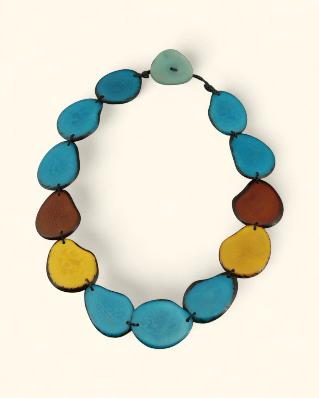 Tagua Chip Necklace in Turquoise, Mustard and Chestnut