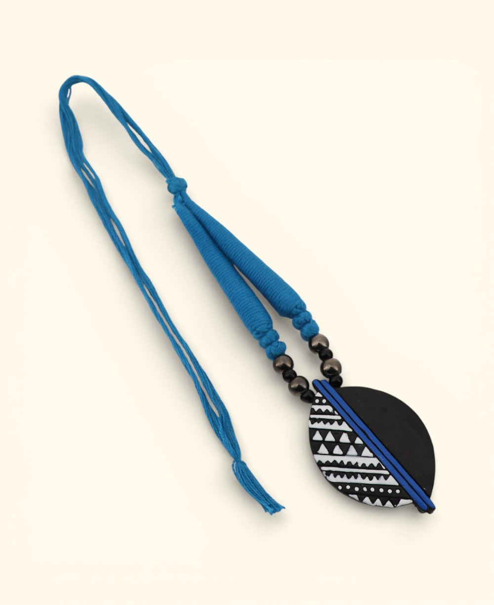Split-Face Clay Pendant Necklace on Cobalt Cord