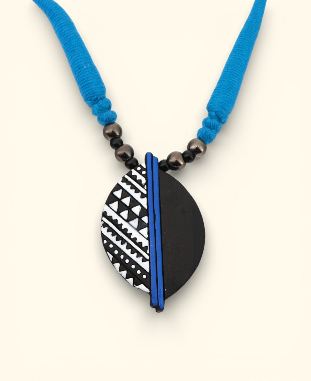 Split-Face Clay Pendant Necklace on Cobalt Cord