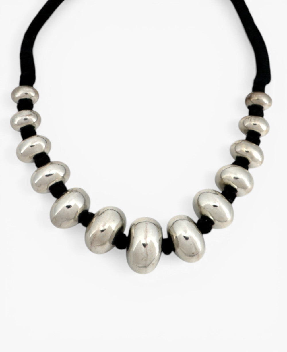 Graduated Silver Rondelle Necklace on Cord