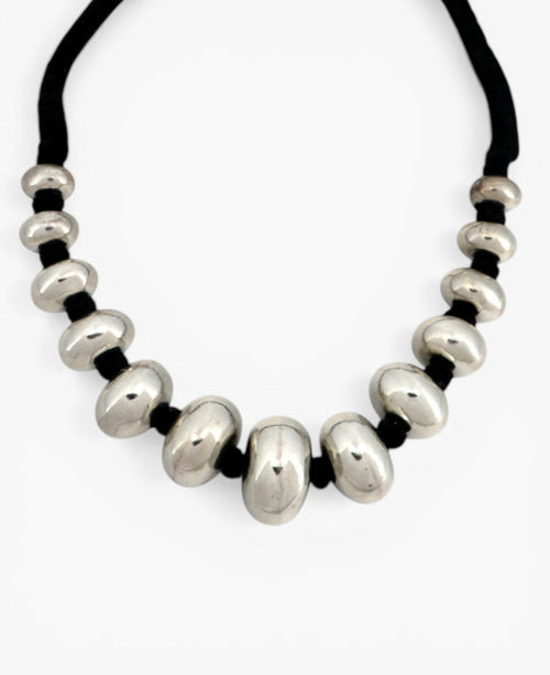Graduated Silver Rondelle Necklace on Cord