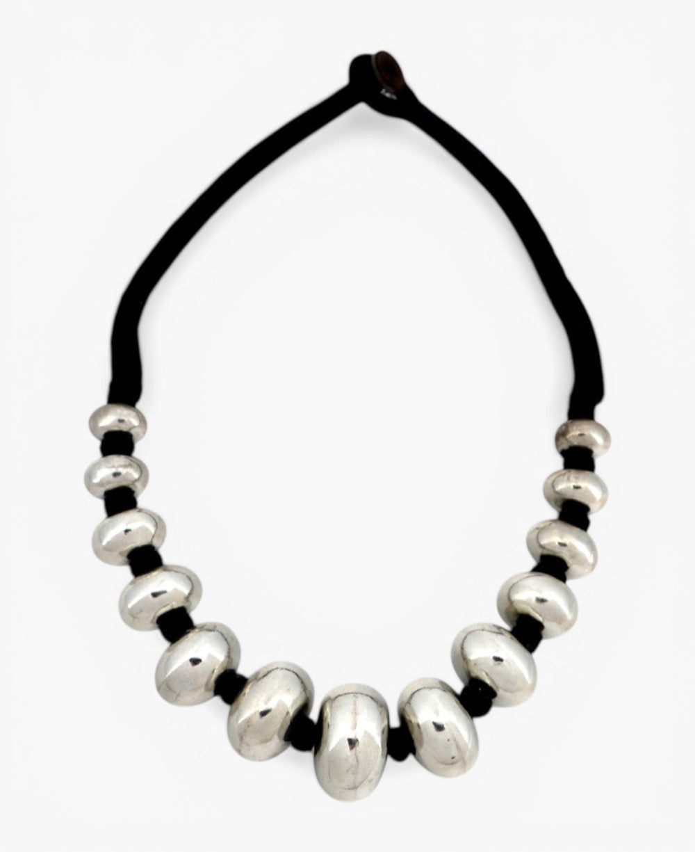 Graduated Silver Rondelle Necklace on Cord