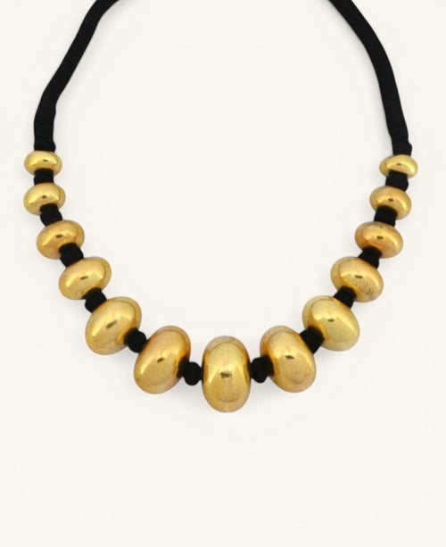 Graduated Gold Bead Choker on Black Cord