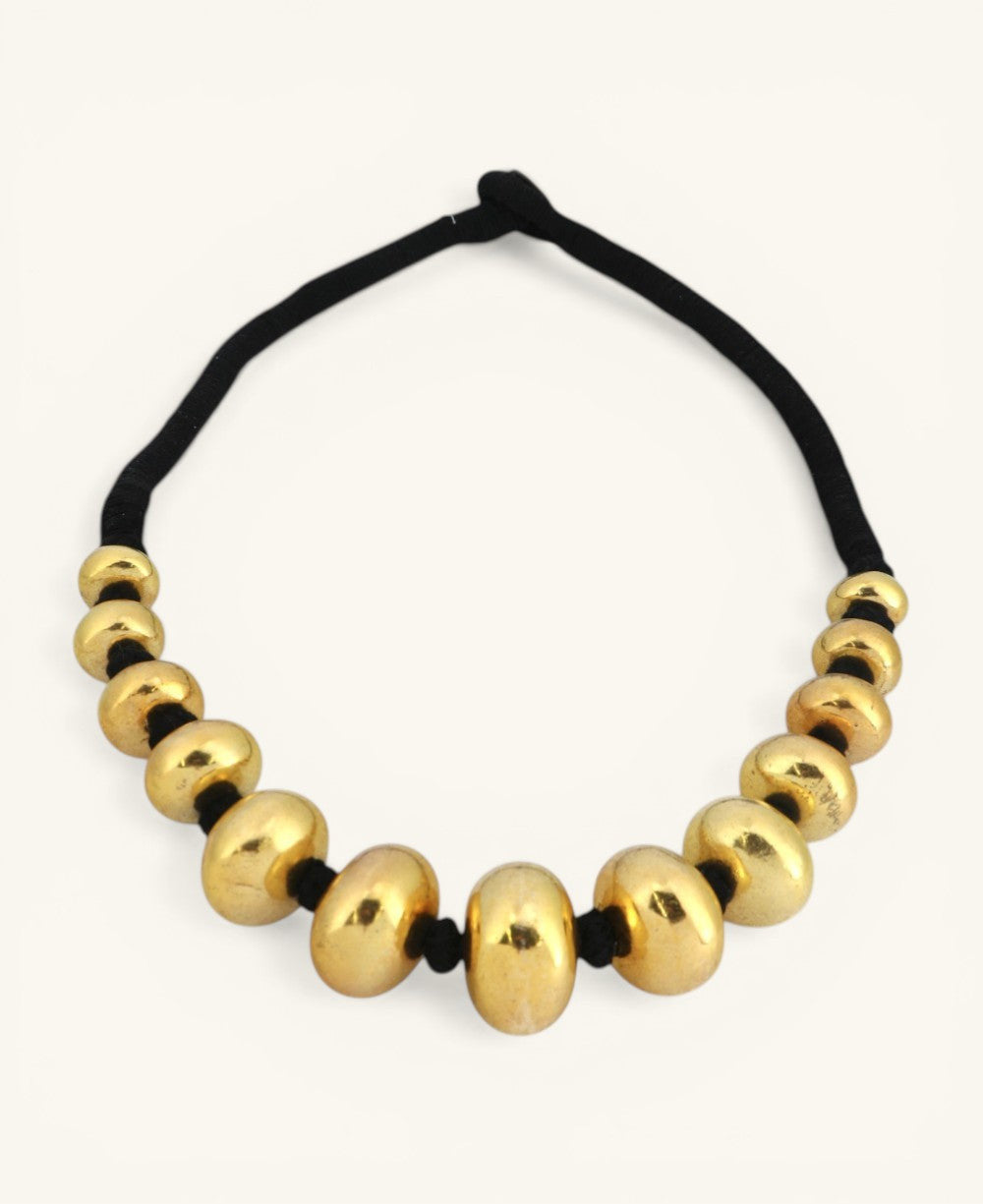 Graduated Gold Bead Choker on Black Cord