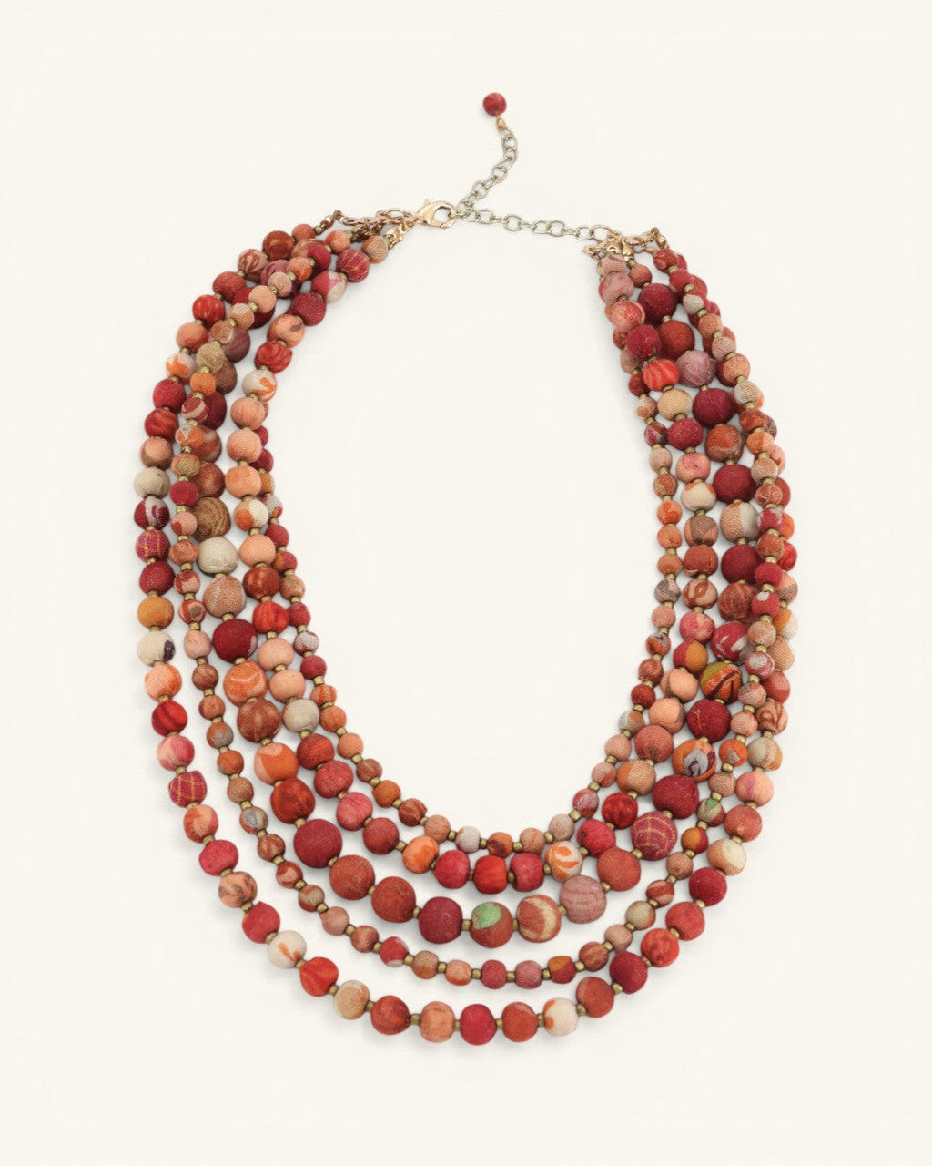 Sunset Five-Strand Fabric-Wrapped Bead Necklace