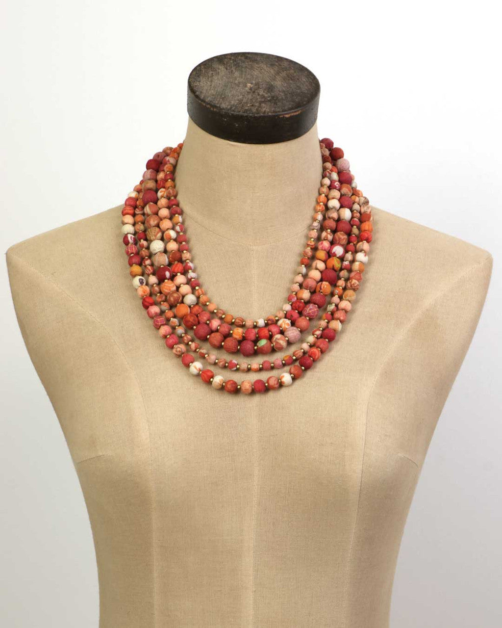 Sunset Five-Strand Fabric-Wrapped Bead Necklace