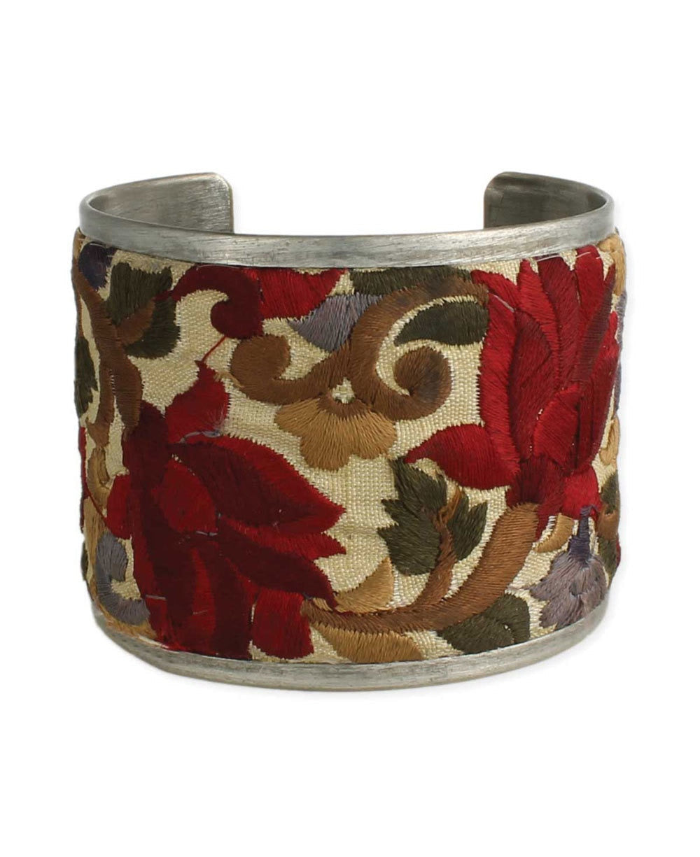 Crimson Embroidered Floral Cuff