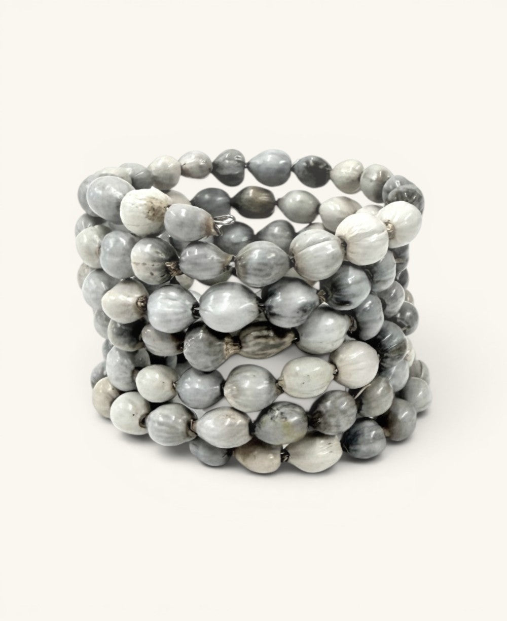 Six-Coil Job's Tears Cuff in Gray and Cream
