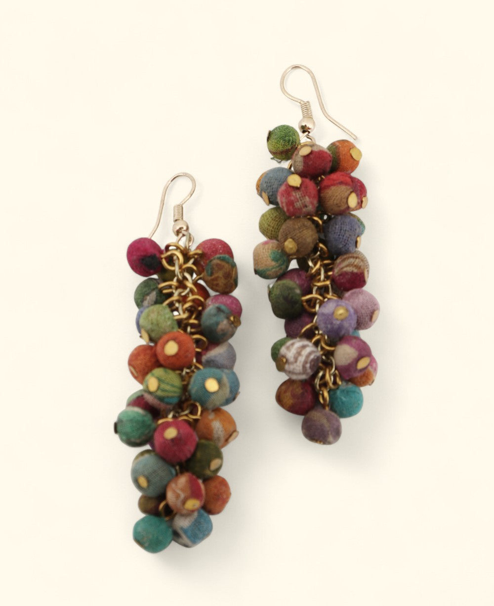 Cluster Earrings in Recycled Kantha Fabric