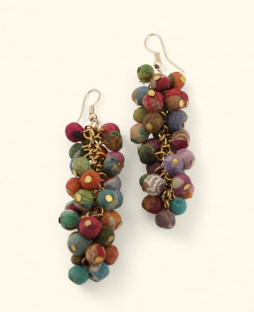 Cluster Earrings in Recycled Kantha Fabric