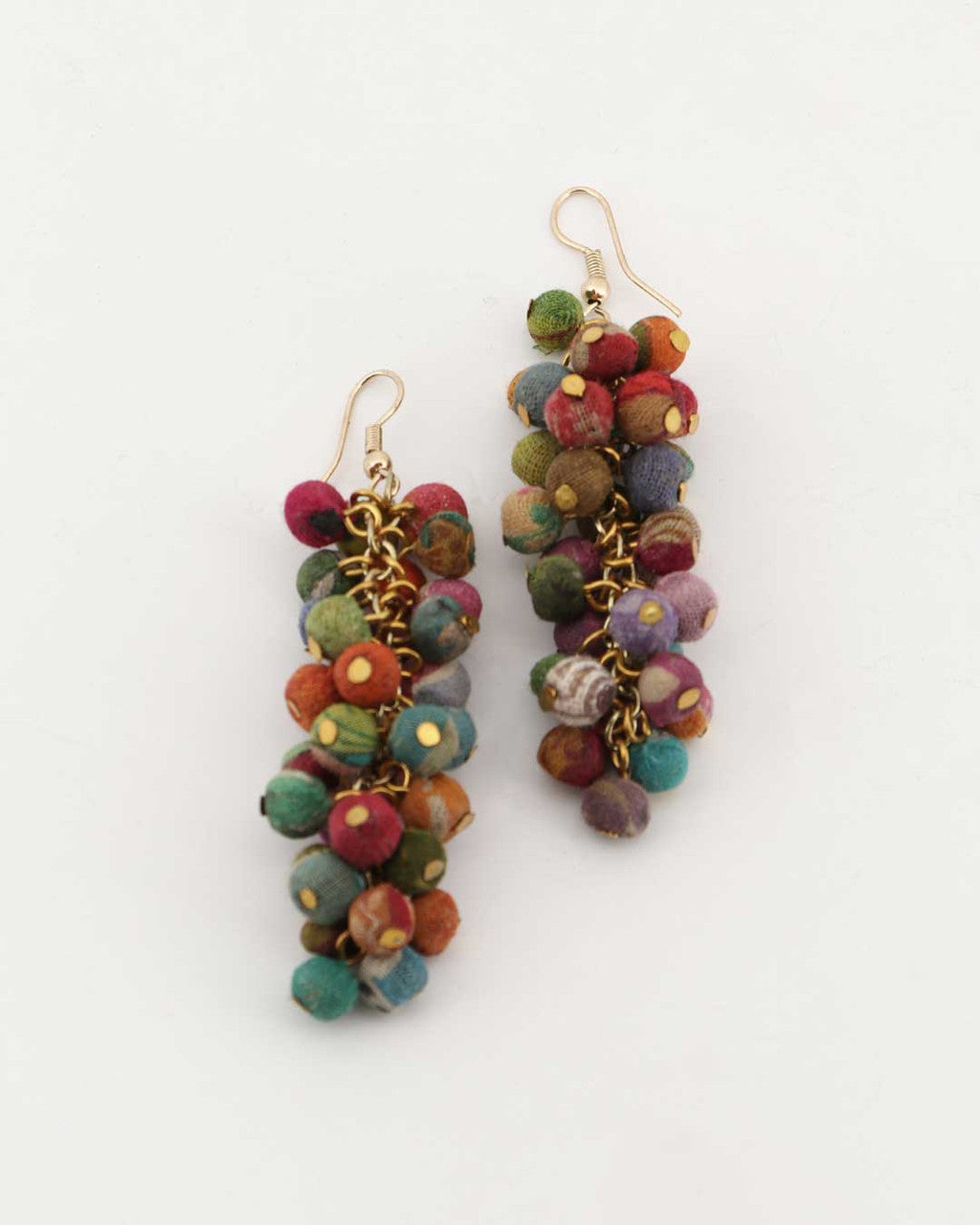 Cluster Earrings in Recycled Kantha Fabric