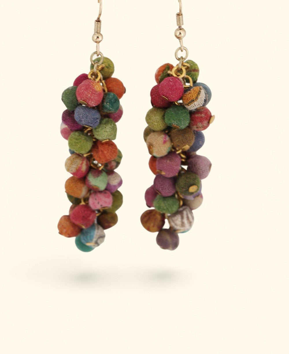 Cluster Earrings in Recycled Kantha Fabric