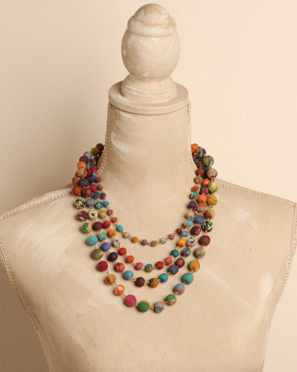 Multicolor Four-Strand Kantha Bead Necklace