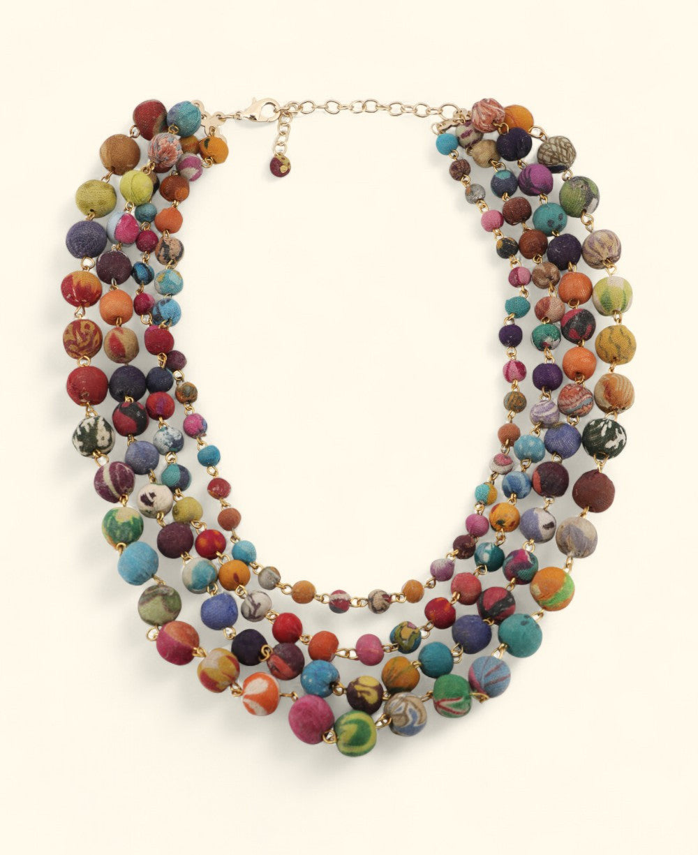 Multicolor Four-Strand Kantha Bead Necklace