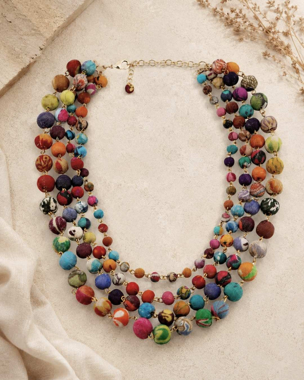 Multicolor Four-Strand Kantha Bead Necklace