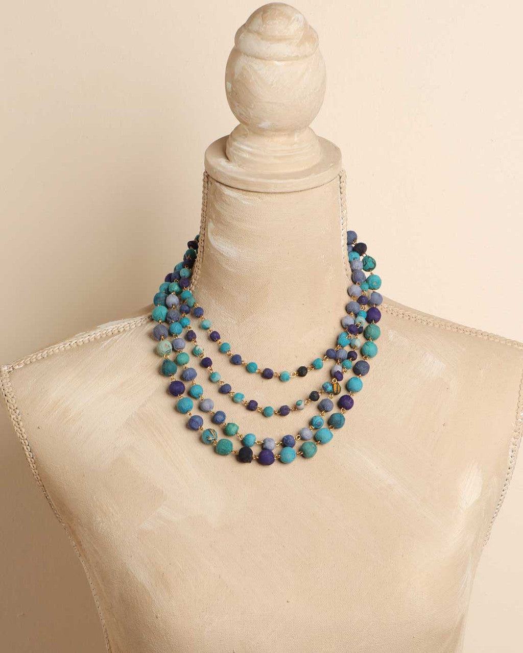 Four-Strand Kantha Bead Necklace in Blues