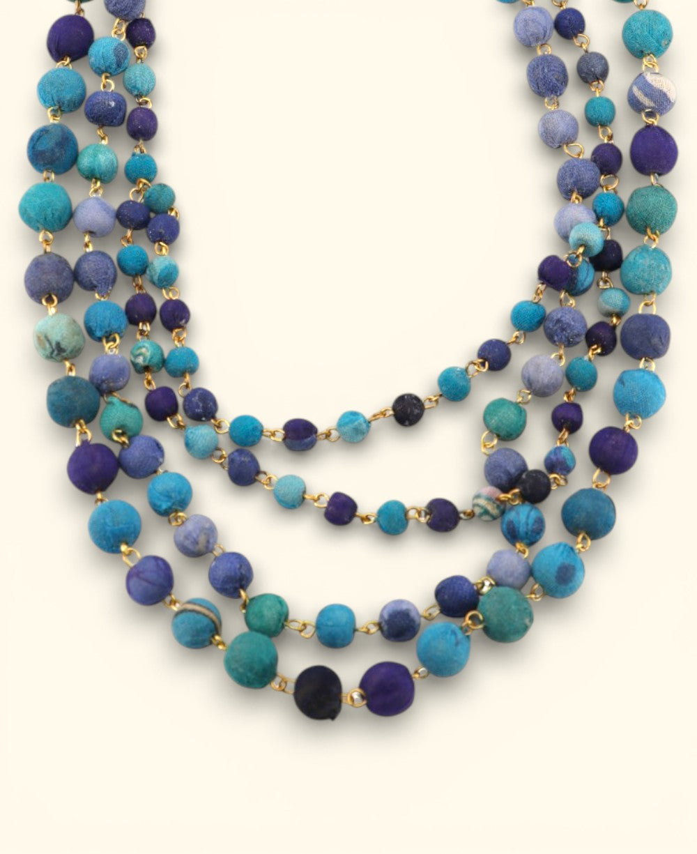 Four-Strand Kantha Bead Necklace in Blues