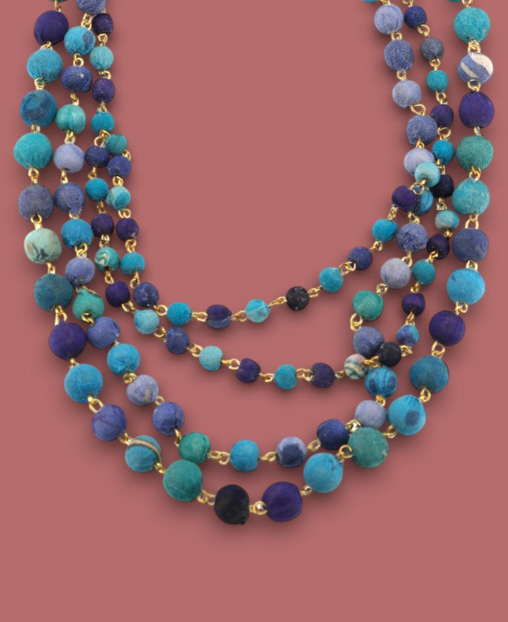 Four-Strand Kantha Bead Necklace in Blues