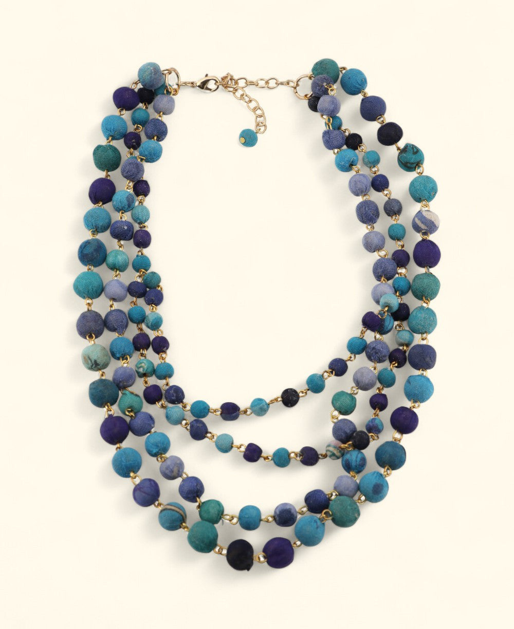 Four-Strand Kantha Bead Necklace in Blues