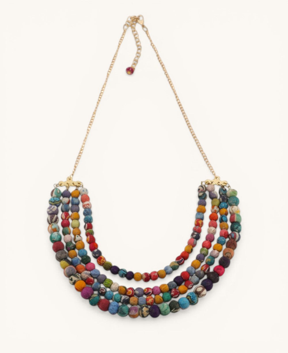 Four-Strand Kantha Fabric Bead Necklace
