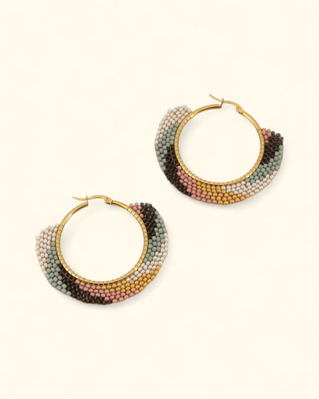Color-Block Beaded Crescent Hoops