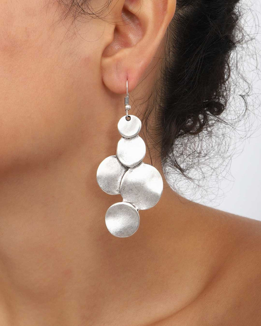 Cascading Hammered Disc Drop Earrings