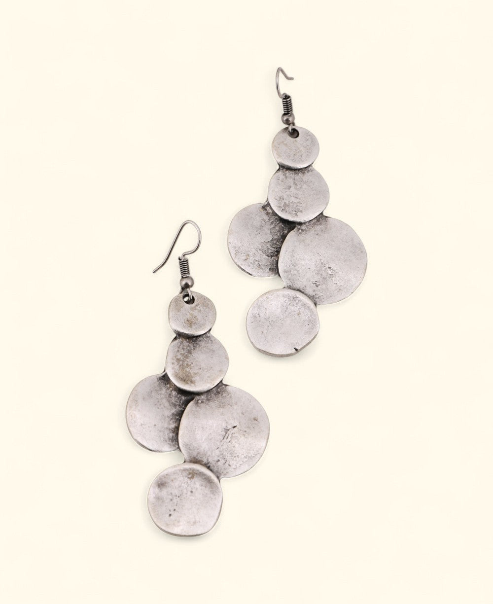 Cascading Hammered Disc Drop Earrings