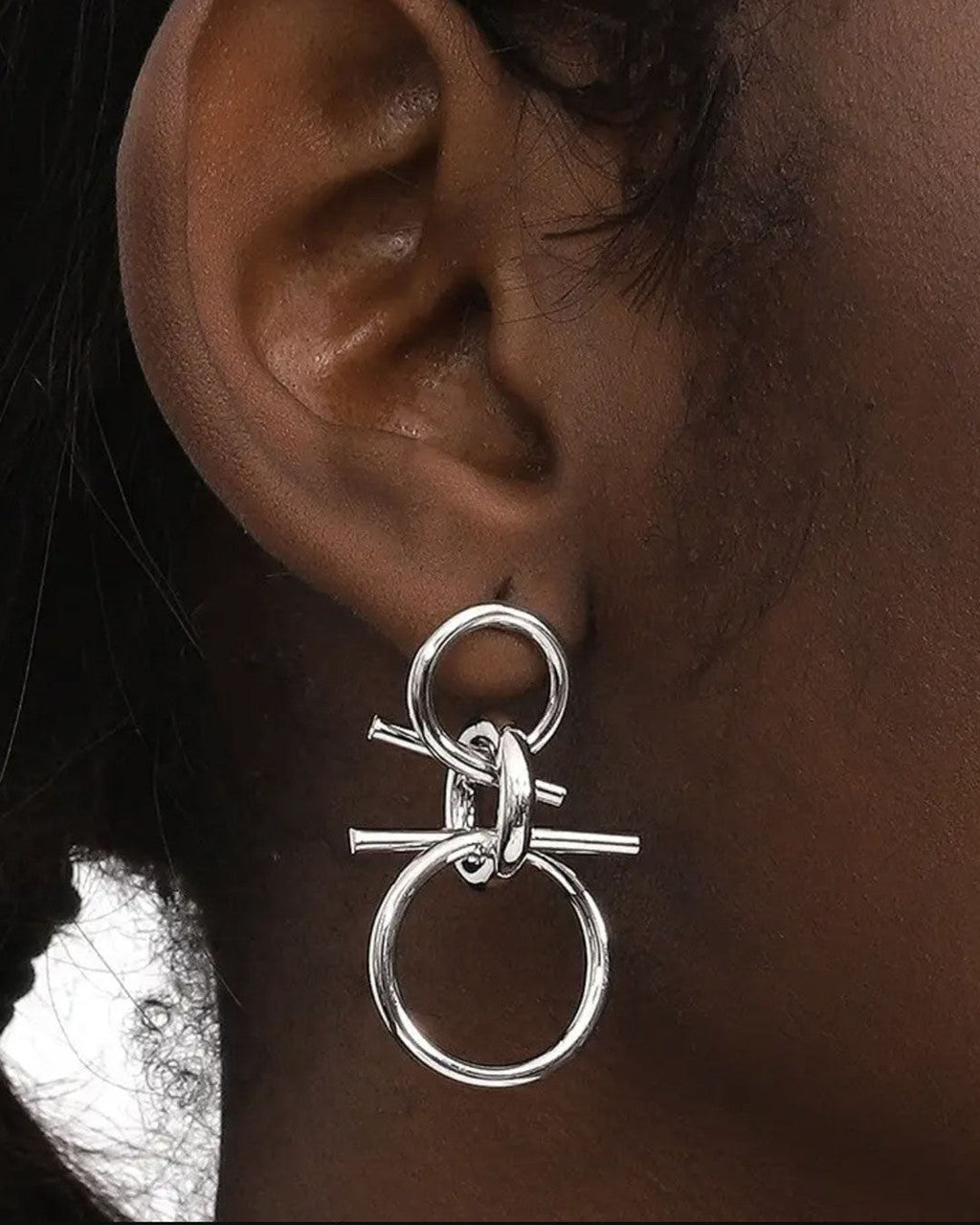 Linked Hoop Drop Earrings, Polished Silver-Tone