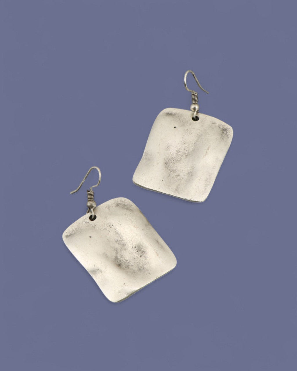 Rippled Silver Rectangle Drop Earrings