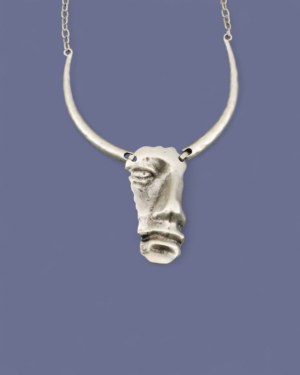 Sculpted Face Pendant Collar Necklace