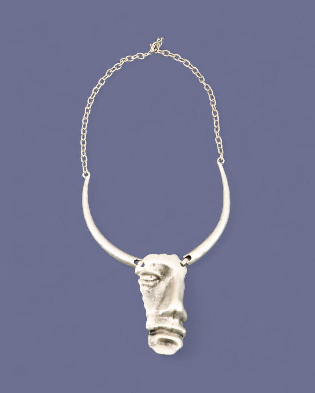 Sculpted Face Pendant Collar Necklace