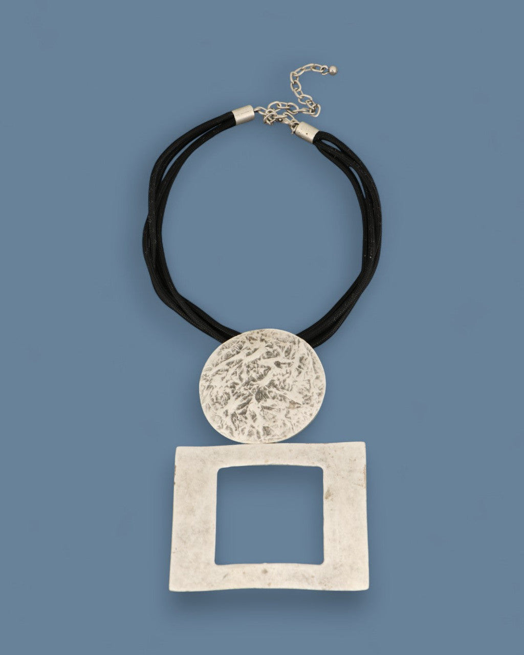 Circle and Square Silver-Tone Pendant Necklace