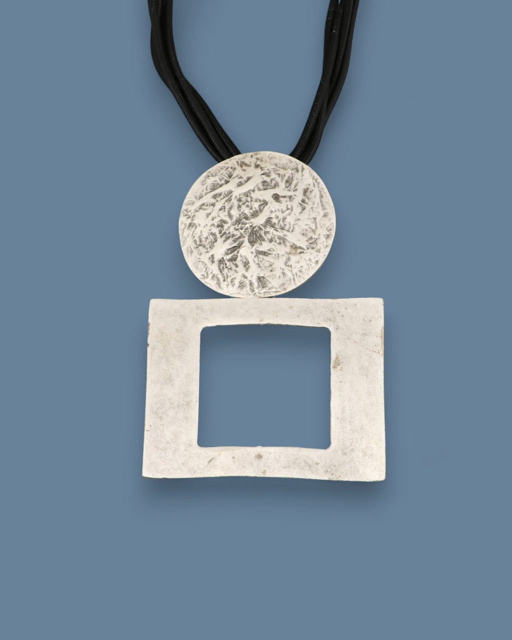 Circle and Square Silver-Tone Pendant Necklace