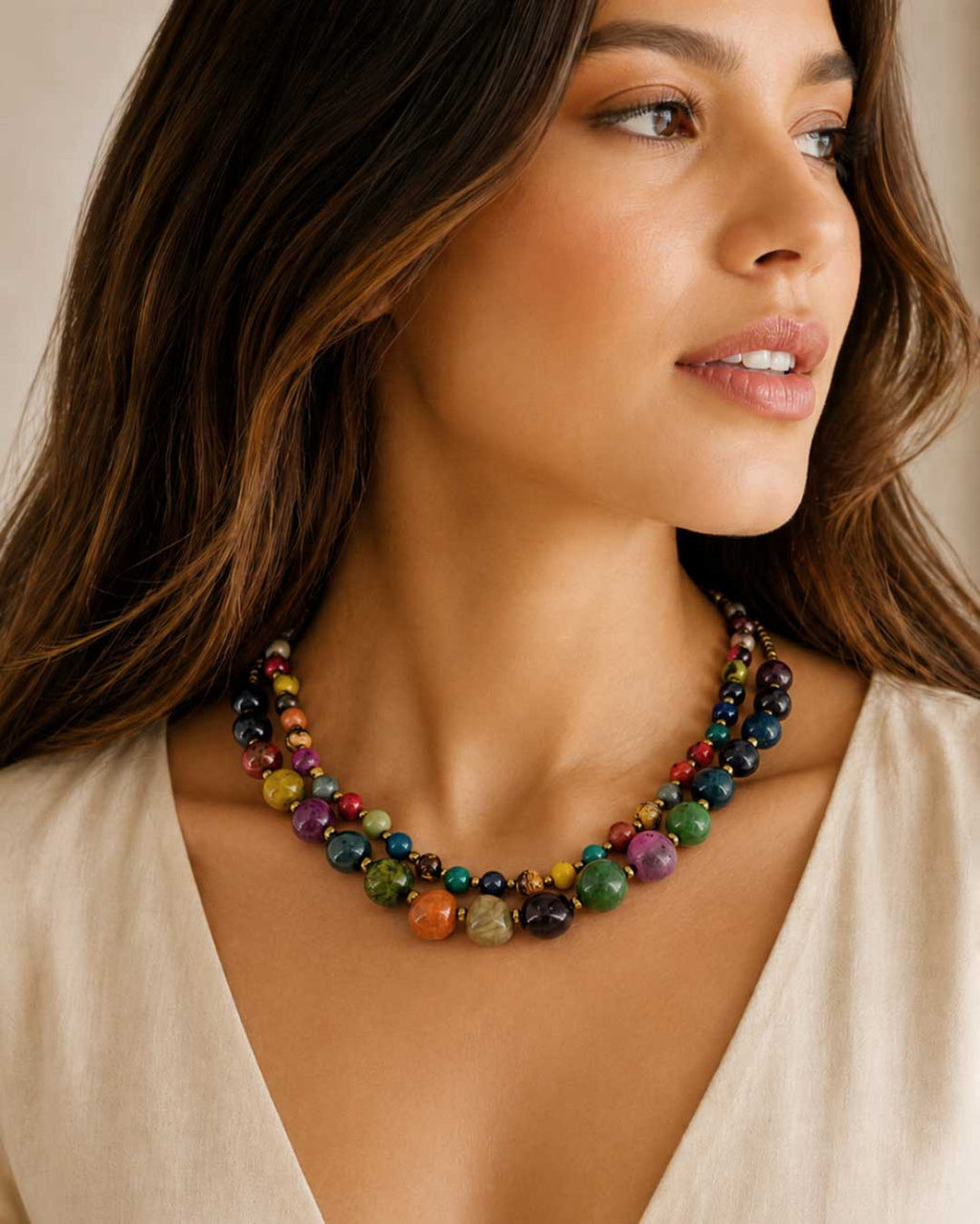 Double-Strand Seed Bead Necklace in Jewel Tones