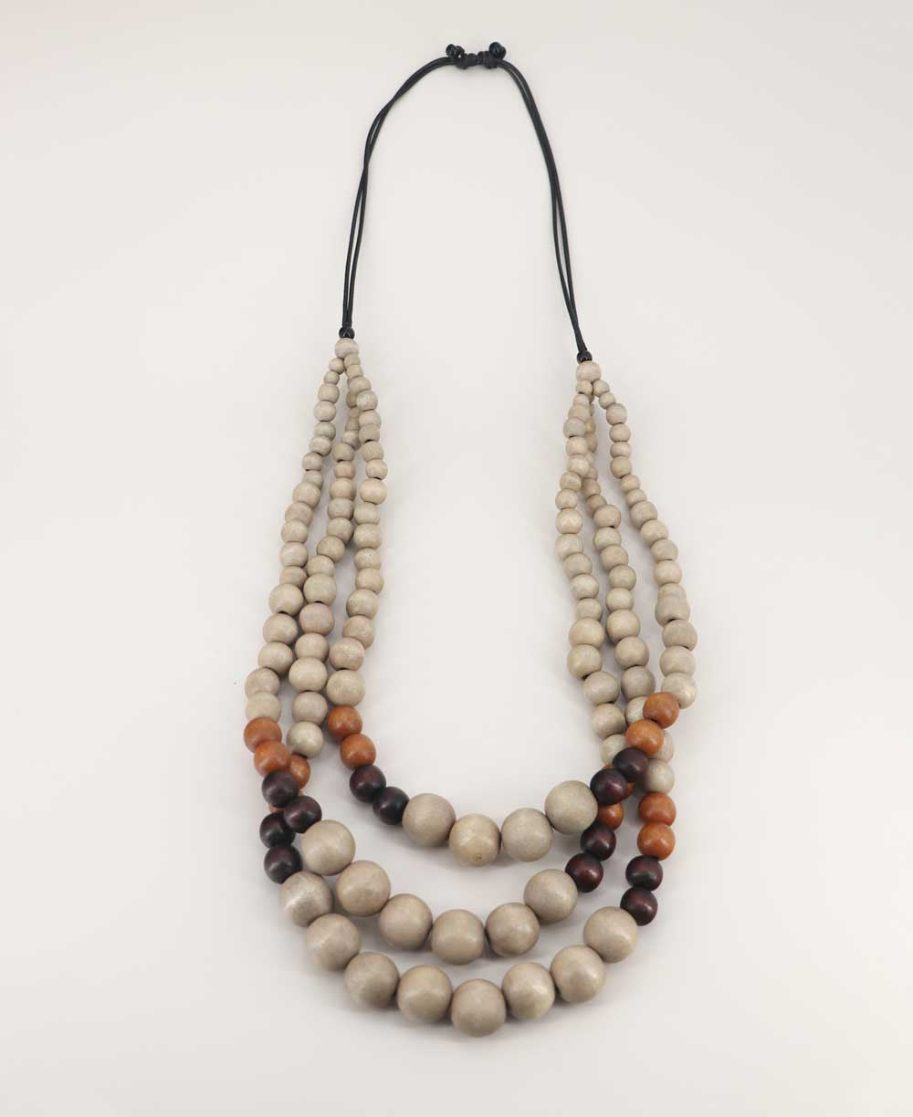 Layered Wood Bead Necklace in Taupe, Tan and Cherry