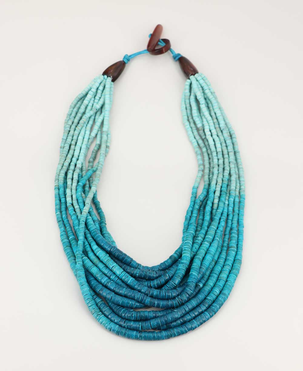 Aqua Ombre Coconut Bead Bib Necklace