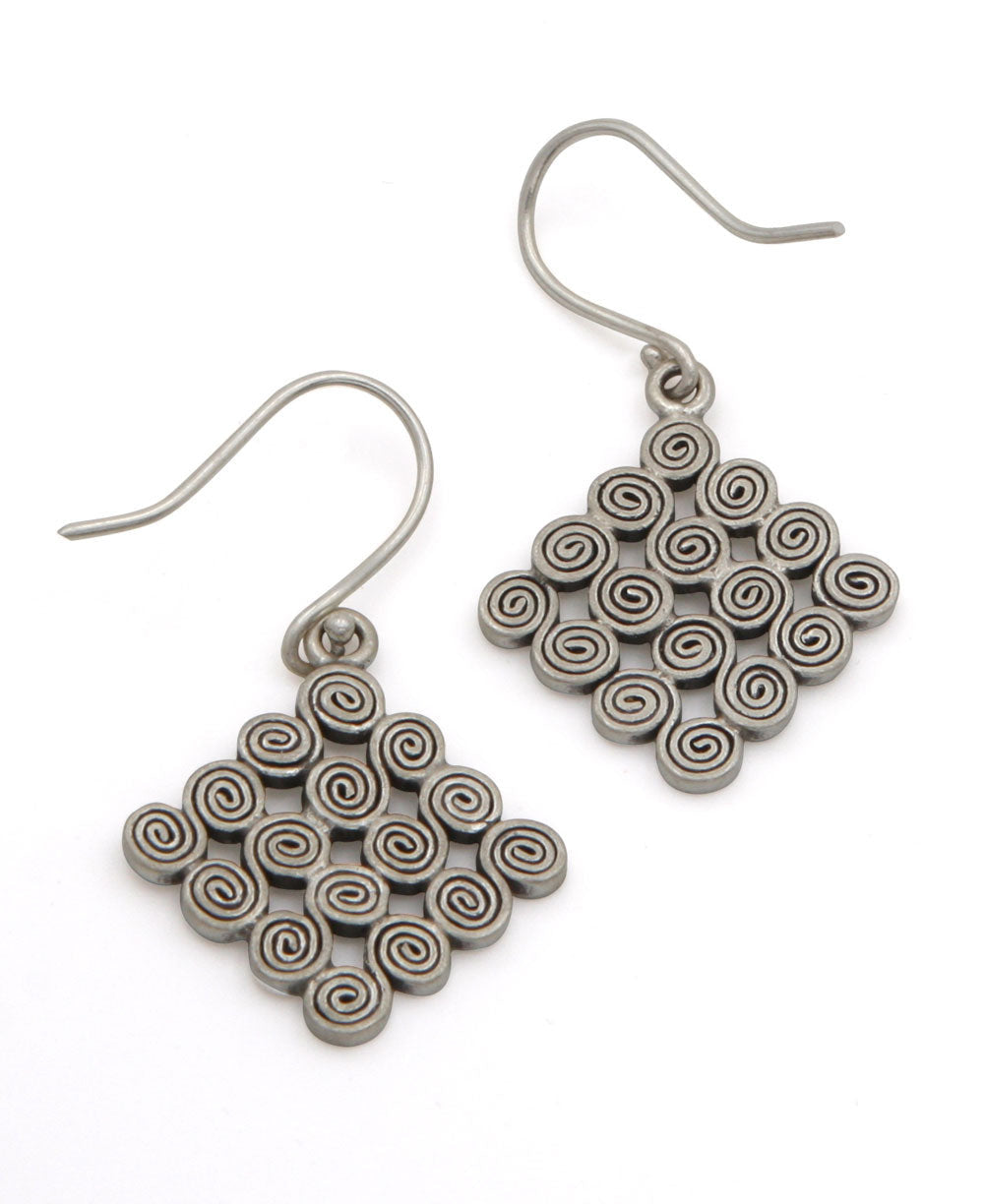 Coiled Spiral Diamond Silver Drop Earrings