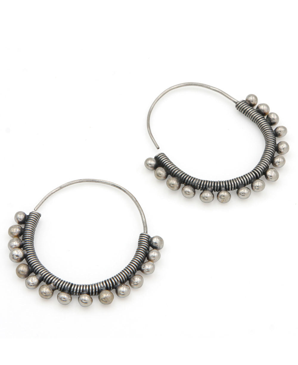 Beaded-Edge Silver Hoop Earrings