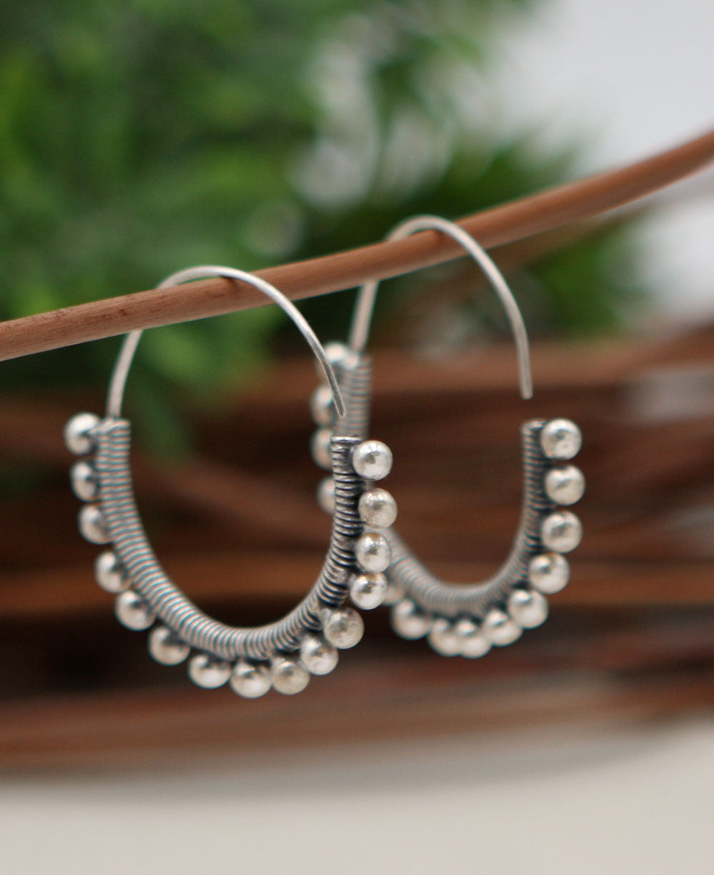 Beaded-Edge Silver Hoop Earrings