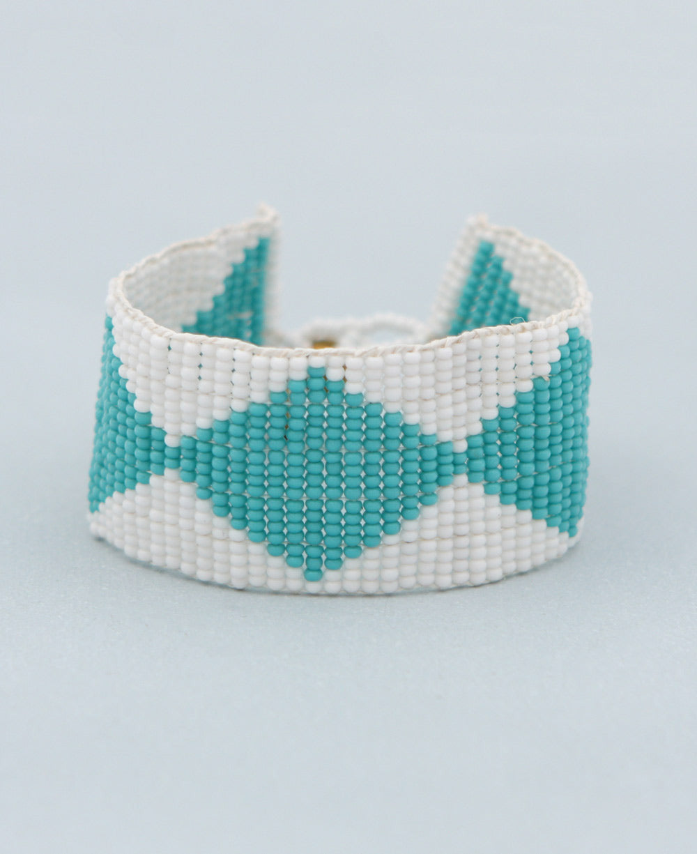 Diamond-Motif Loomed Bead Bracelet in Teal