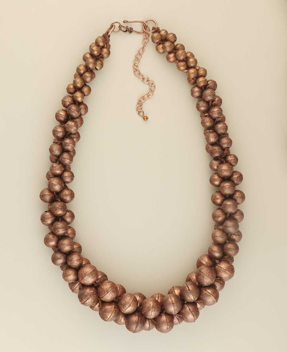 Ribbed Copper Bead Cluster Necklace