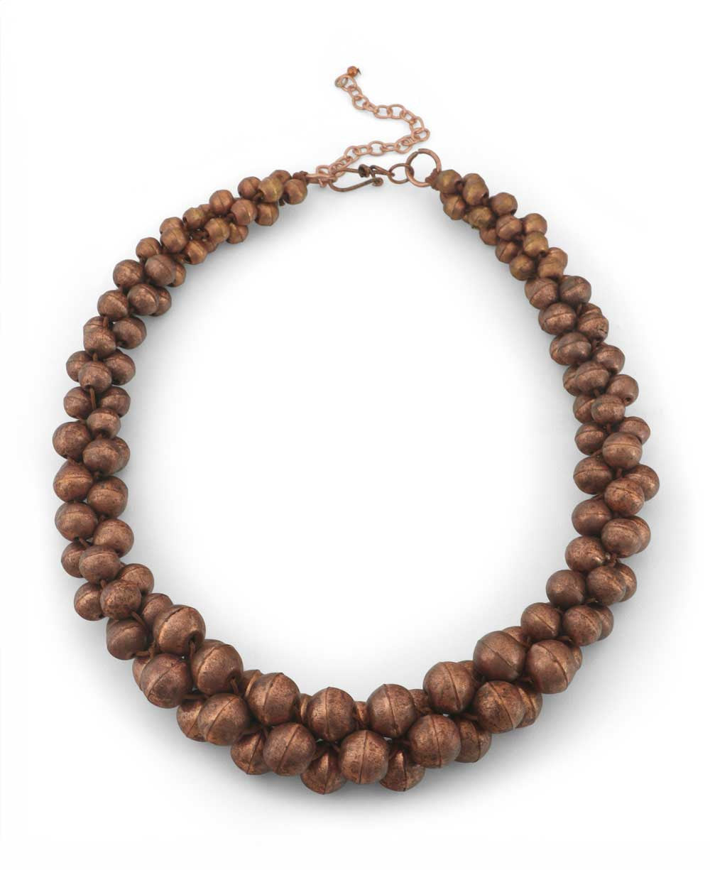 Ribbed Copper Bead Cluster Necklace