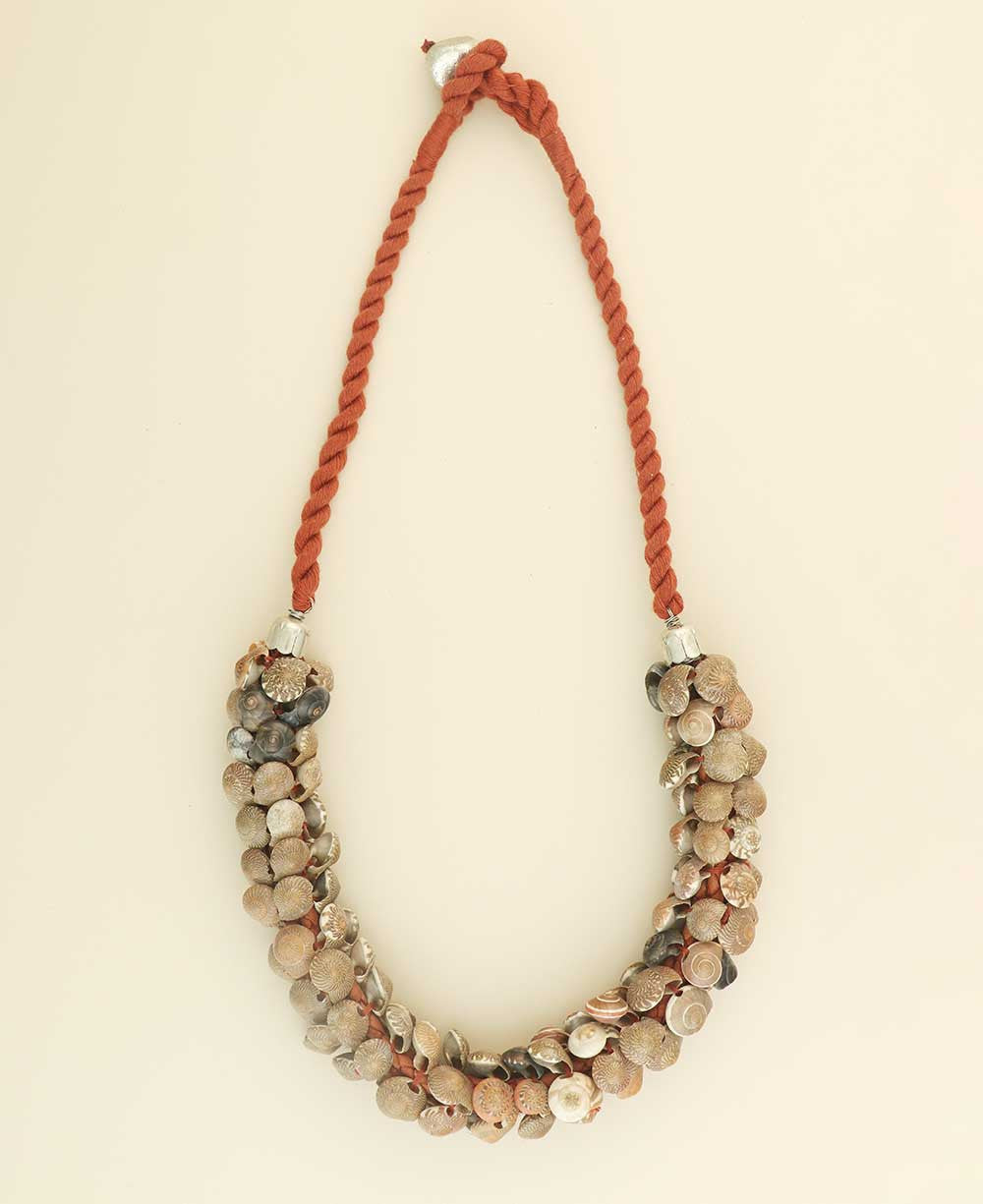 Layered Shell Cluster Collar in Sand and Taupe