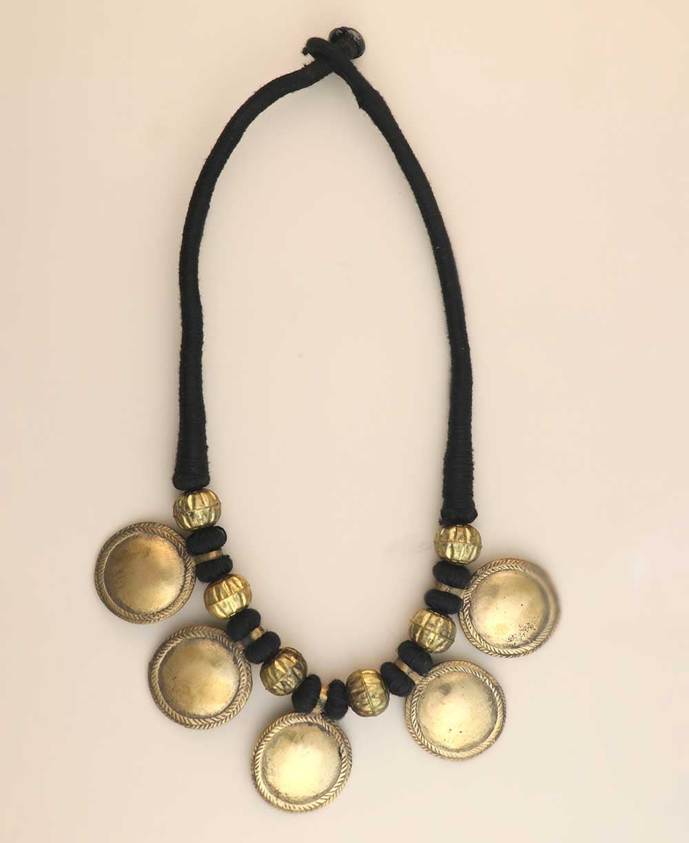 Domed Disc Necklace on Knotted Black Cord